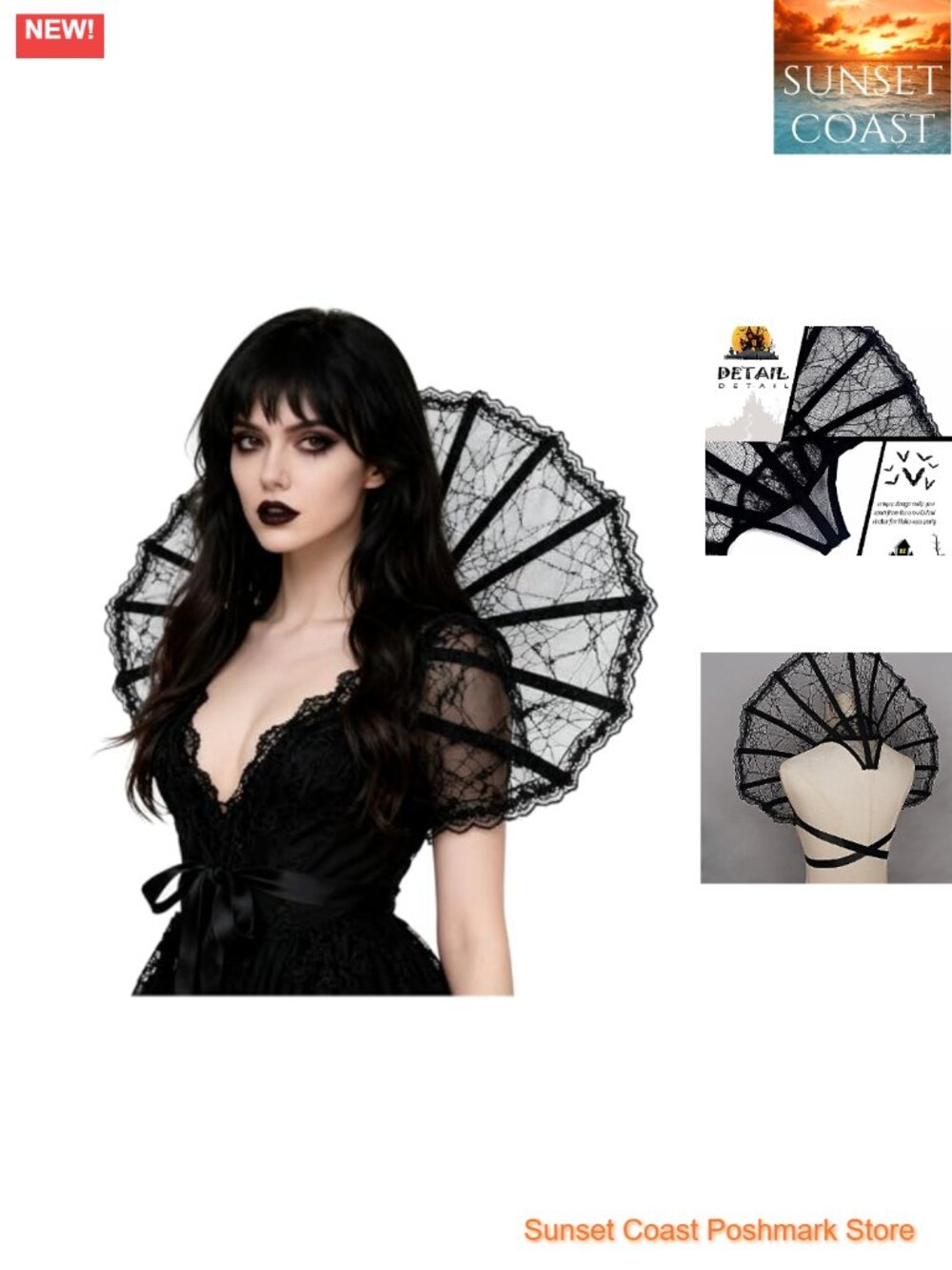 Victorian Gothic Lace Stand Up Feather Collar Cosplay